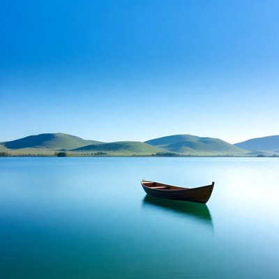 Calm water and a boat on a lake