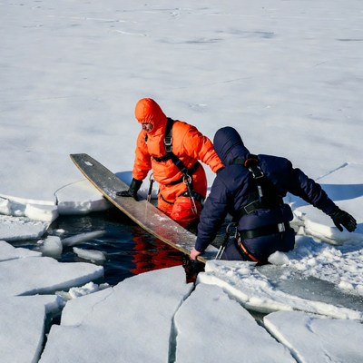 Ice rescue operation in cold conditions