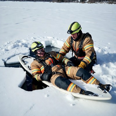 Rescue operation on frozen lake