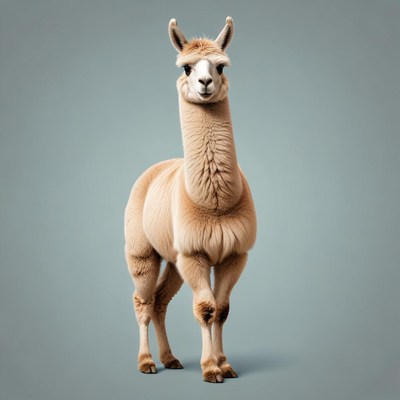 Soft alpaca standing against plain background