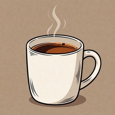 Coffee cup with steam on brown background