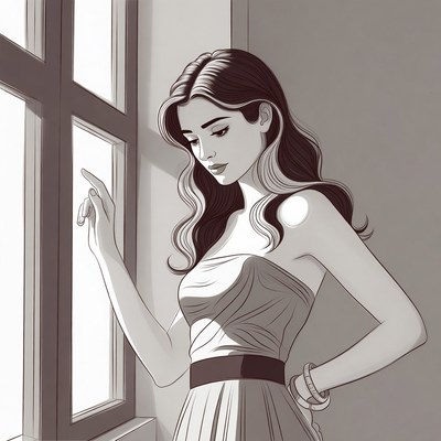 Woman in dress by window