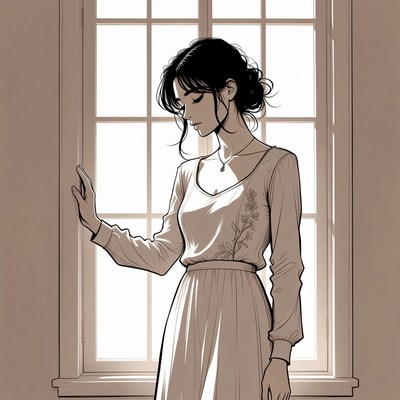 Woman by window in soft light