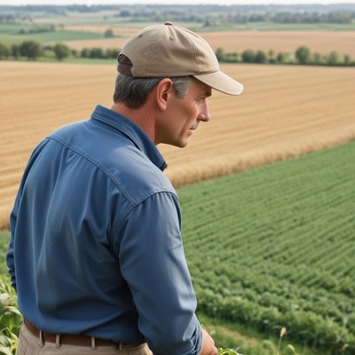 Man watching countryside farmland