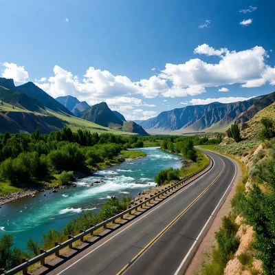 Road along river in mountain valley