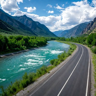 Scenic river winding through mountains