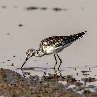 Bird foraging in shallow water
