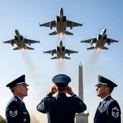 Military jets fly over ceremony