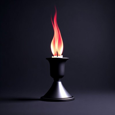 Candle with flame on dark background