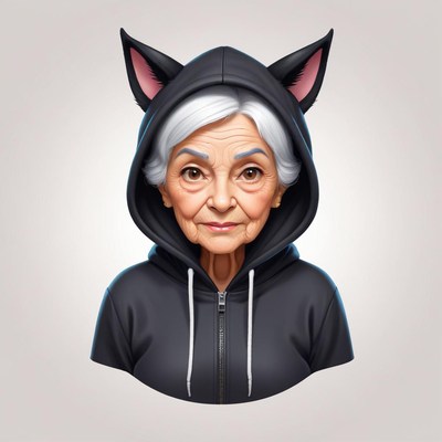 Elderly woman with cat ears