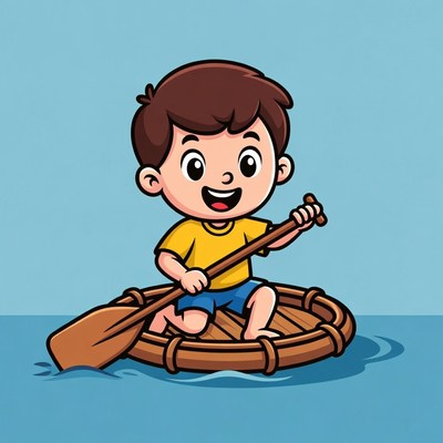 Child rowing a small boat in water