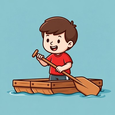 Boy rowing in a small boat