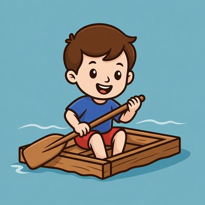 Child rowing in small boat
