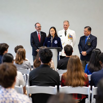 Student speaks at ceremony event
