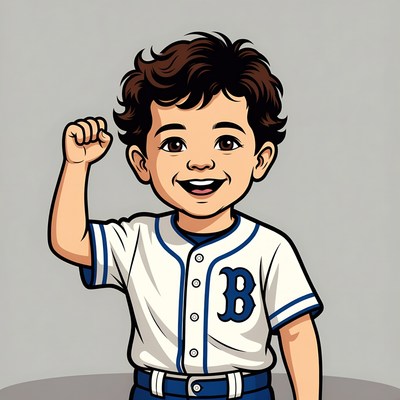 Happy child celebrating in baseball uniform