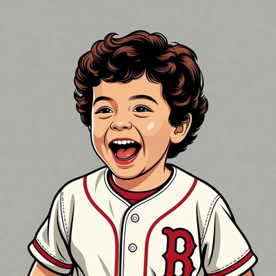 Child smiling in baseball shirt