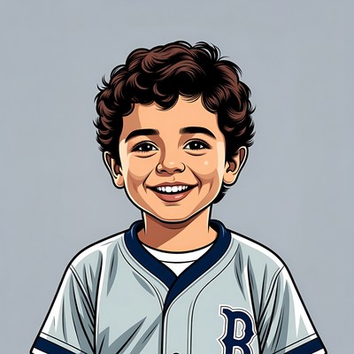 Young boy wearing baseball jersey