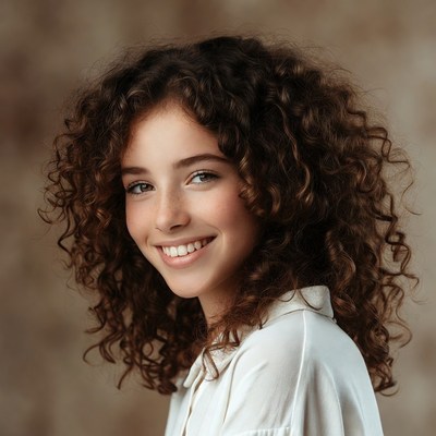 Smiling girl with curly hair