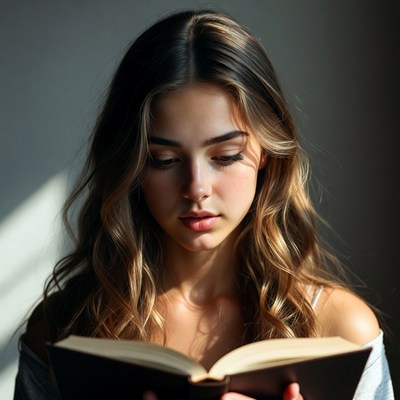 Young woman reading in soft light