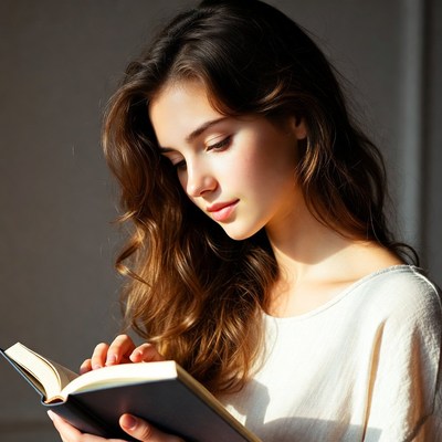 Young woman reading a book indoors