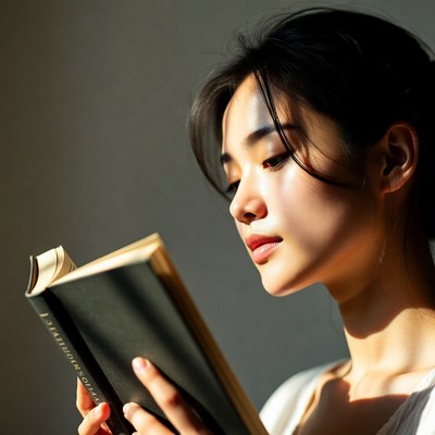 Woman reading book in sunlight