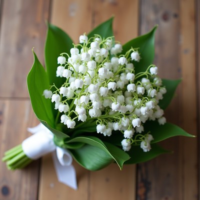 Bouquet of white flowers on wooden table