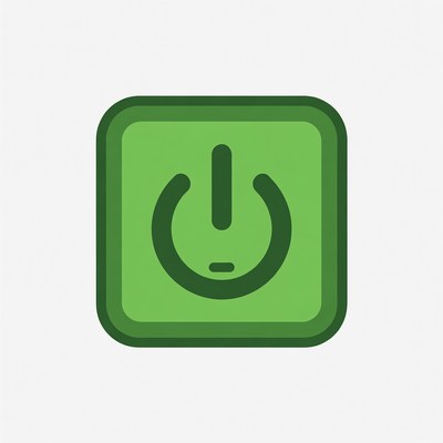 Green power button on white background