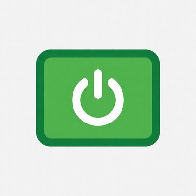 Green power button symbol on a screen