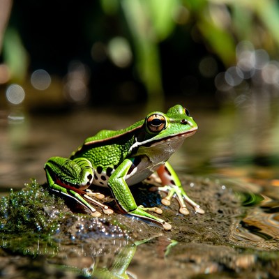 Frog sitting on a rock near water