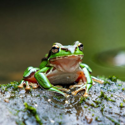 Frog on a wet rock surface