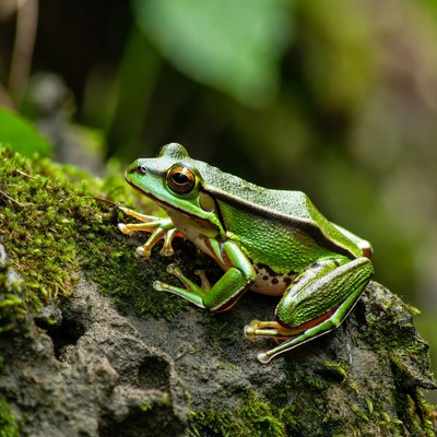 Frog resting on rock in nature