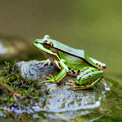 Frog sitting on a rock by water