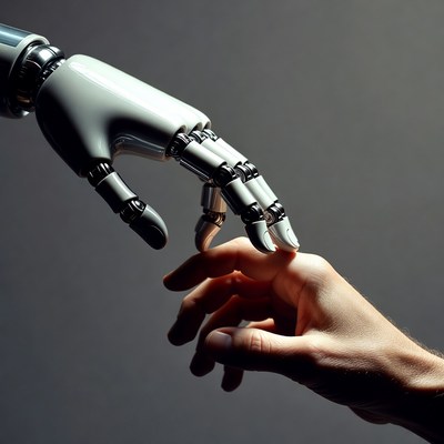 Robotic hand reaches for human hand