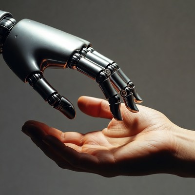 Human and robot hands reaching out