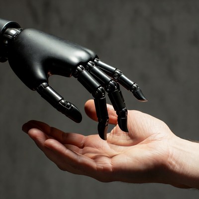 Human and robot hand touching