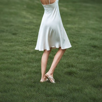 Woman in dress walking on grass
