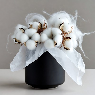Cotton plant arrangement in a vase