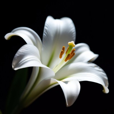 White lily bloom against dark background