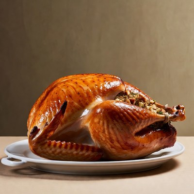 Turkey on serving platter for meal preparation