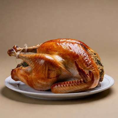 Roasted turkey on white plate
