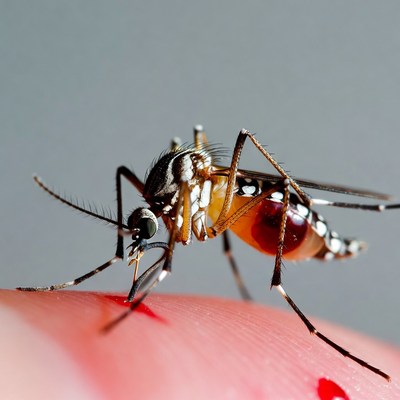 Mosquito feeding on skin surface