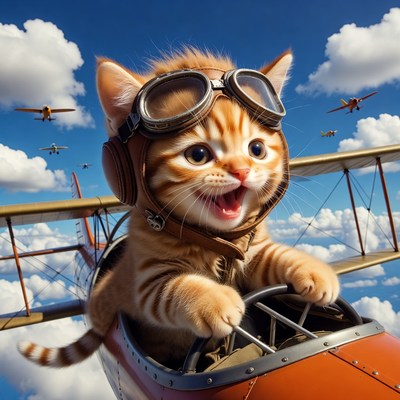Cat pilot flying in the sky