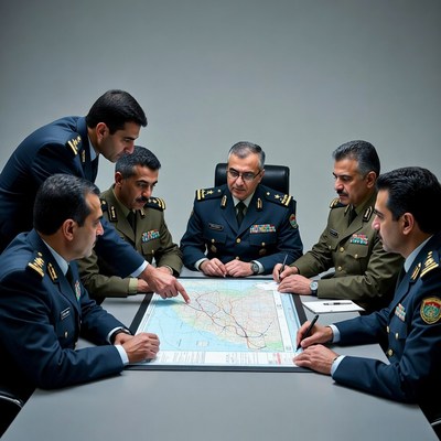 Officers discuss strategy over map