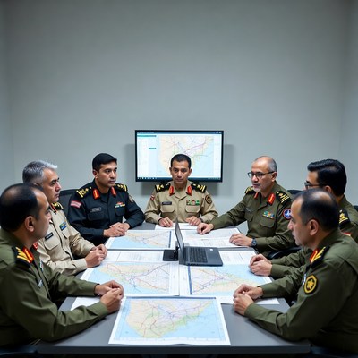 Military meeting in command center