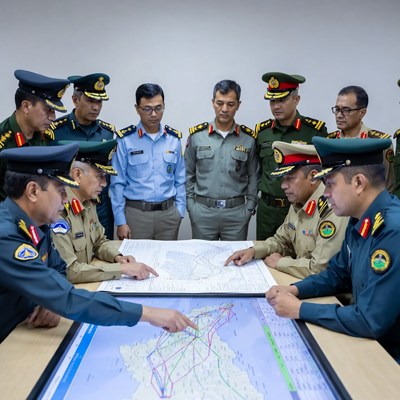 Military leaders meet at command center