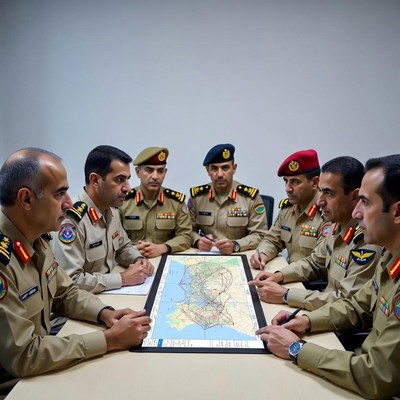 Military leaders plan strategy in meeting room