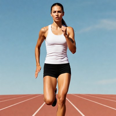 Woman running on a track in daylight