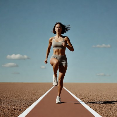 Runner training on an empty track