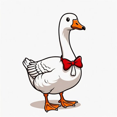 Goose with red bow tie standing still
