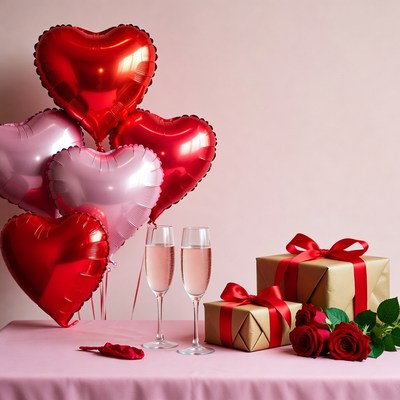 Heart balloons and gifts for celebration